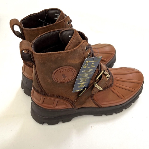 POLO Ralph Lauren Oslo Waterproof Duck Boots Men 11.5 Leather Suede Winter Hiker - Picture 7 of 11